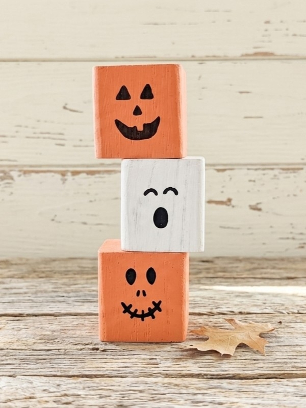 Halloween Stacked Wood Blocks - Orange & White